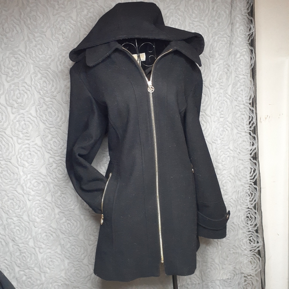 Plus Size Michael Kors Hooded Wool Long Coat 14